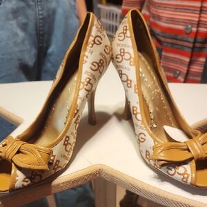 BCBGirls Tan Peep Toe Heels